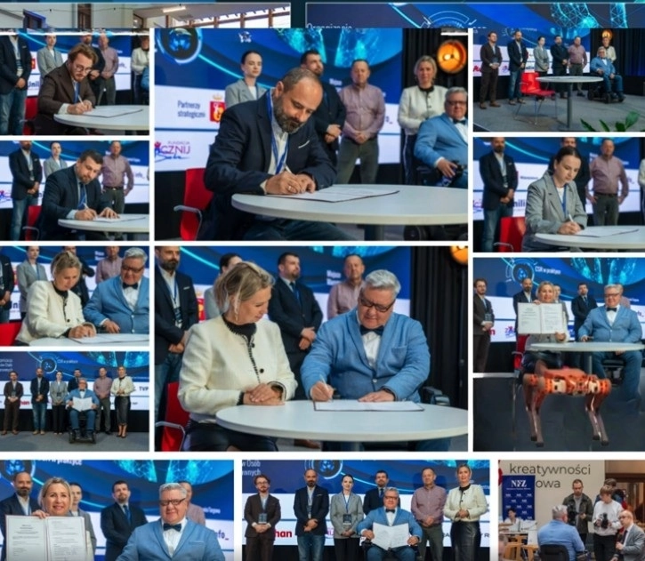Uczestnicy III Kongresu Biznesu Odpowiedzialnego Społecznie podpisują dokumenty podczas wydarzenia, pozują do wspólnych zdjęć i prezentują podpisane porozumienie.
